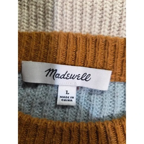 Madewell Striped Knit Thompson Sweater Long Sleeve Pocket Casual Size L - Picture 6 of 8